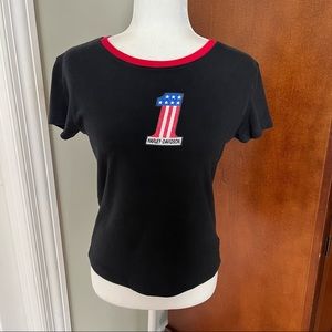 Harley Davidson number one shirt - black with red white and blue - S